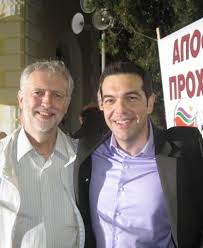 Corbyn on the left, with Alexis Tsipras